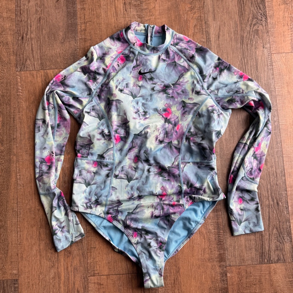 Nike Swim HydraLock Fusion Long Sleeve Rash Guard One Piece Swimsuit Blue XL - Picture 2 of 10